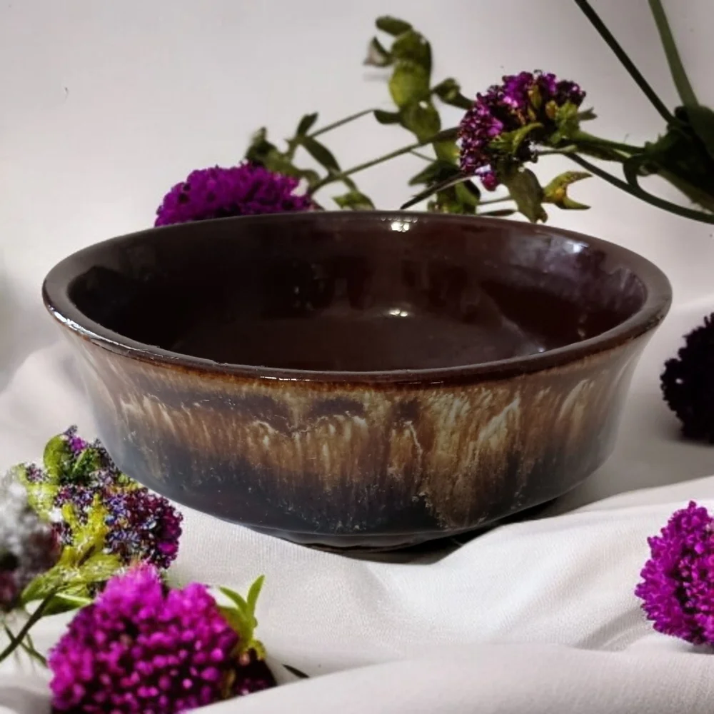 Roseville Robinson Ransbottom Bowl Brown Drip Glaze Mixing Pottery‎ USA Vintage